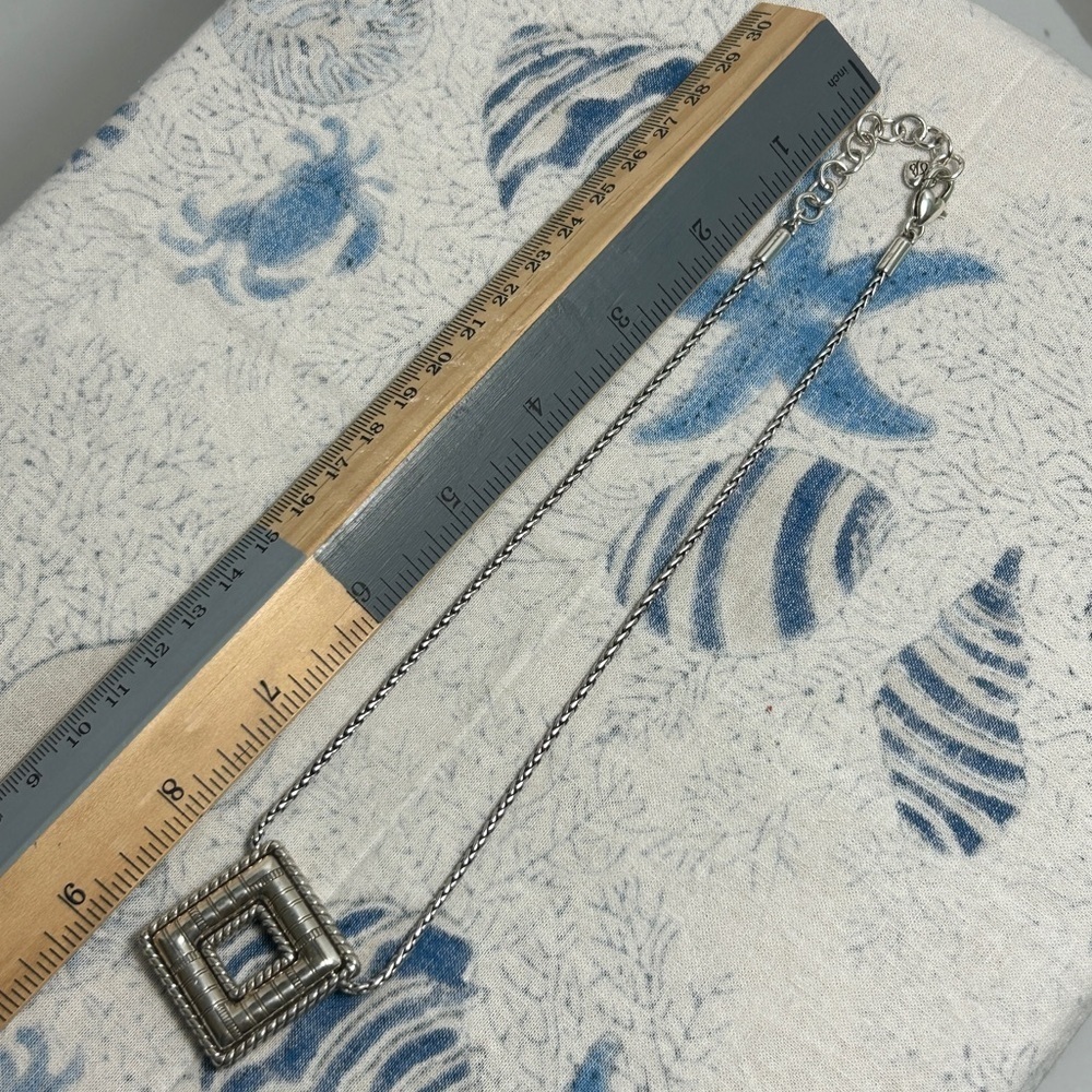Brighton Cabana Necklace Neutral Tones Square Pendant Silver Plated 18"L - Picture 10 of 15